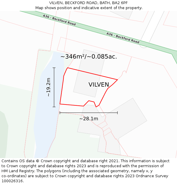 VILVEN, BECKFORD ROAD, BATH, BA2 6PF: Plot and title map