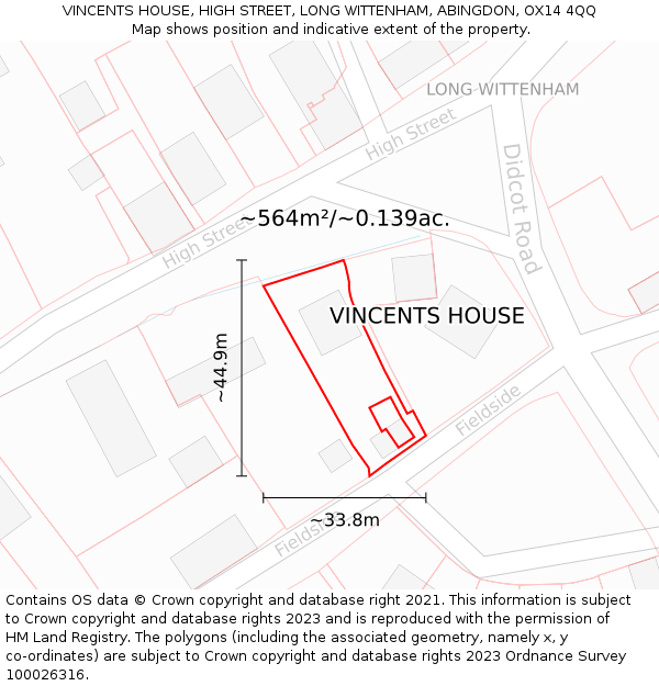 VINCENTS HOUSE, HIGH STREET, LONG WITTENHAM, ABINGDON, OX14 4QQ: Plot and title map