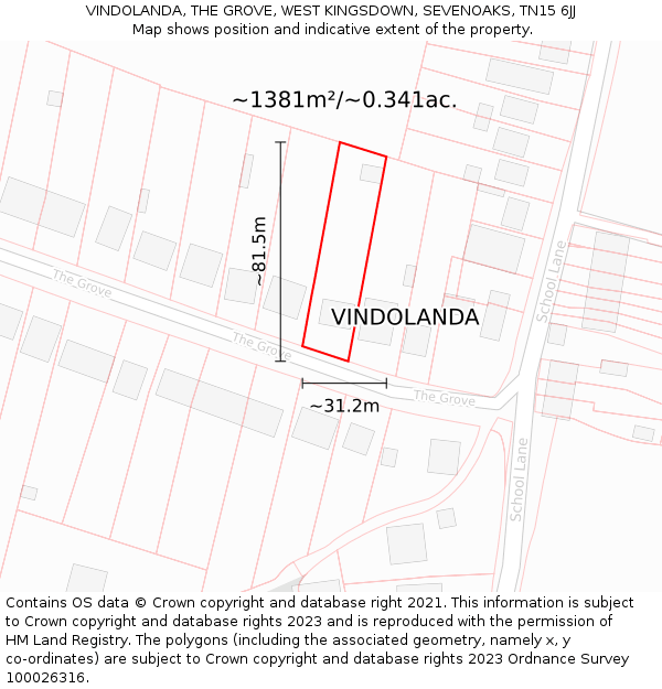 VINDOLANDA, THE GROVE, WEST KINGSDOWN, SEVENOAKS, TN15 6JJ: Plot and title map