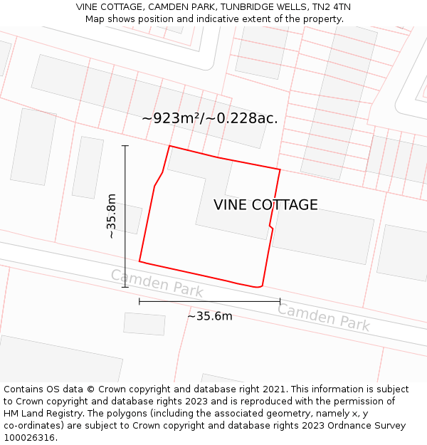 VINE COTTAGE, CAMDEN PARK, TUNBRIDGE WELLS, TN2 4TN: Plot and title map