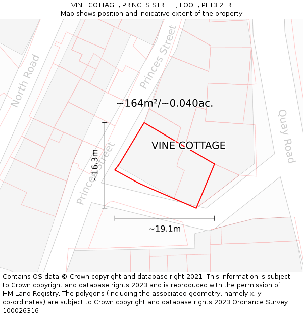 VINE COTTAGE, PRINCES STREET, LOOE, PL13 2ER: Plot and title map