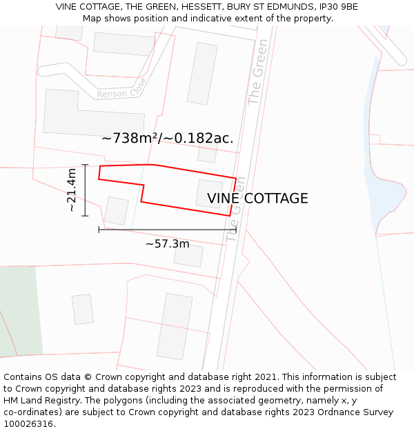 VINE COTTAGE, THE GREEN, HESSETT, BURY ST EDMUNDS, IP30 9BE: Plot and title map