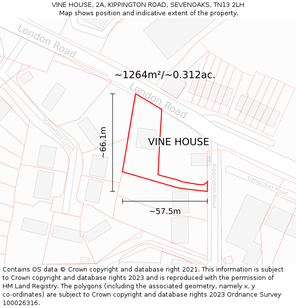 VINE HOUSE, 2A, KIPPINGTON ROAD, SEVENOAKS, TN13 2LH: Plot and title map