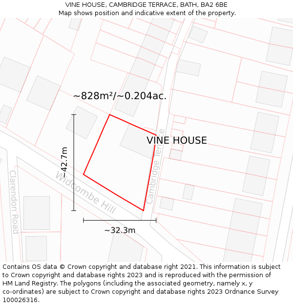 VINE HOUSE, CAMBRIDGE TERRACE, BATH, BA2 6BE: Plot and title map