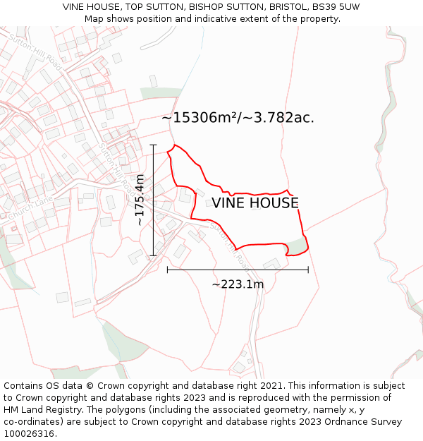 VINE HOUSE, TOP SUTTON, BISHOP SUTTON, BRISTOL, BS39 5UW: Plot and title map