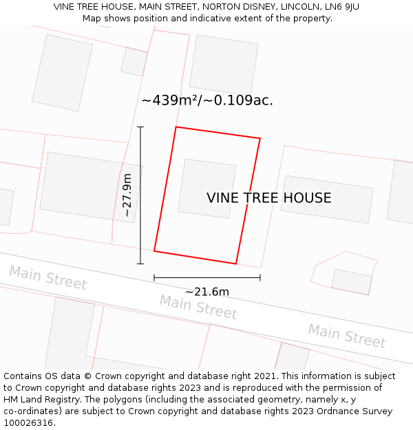 VINE TREE HOUSE, MAIN STREET, NORTON DISNEY, LINCOLN, LN6 9JU: Plot and title map