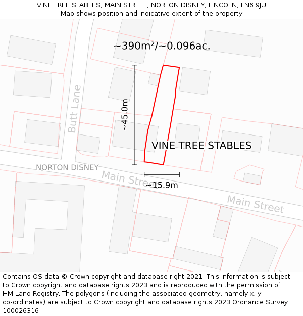 VINE TREE STABLES, MAIN STREET, NORTON DISNEY, LINCOLN, LN6 9JU: Plot and title map