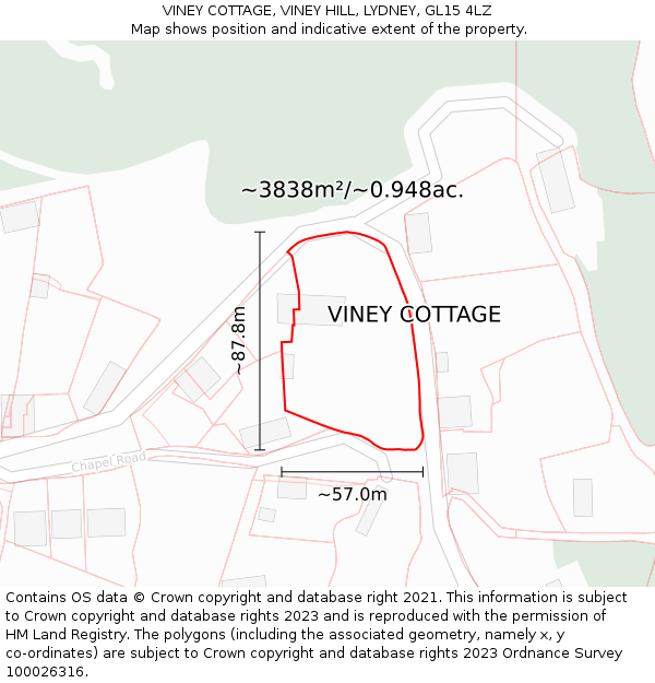 VINEY COTTAGE, VINEY HILL, LYDNEY, GL15 4LZ: Plot and title map