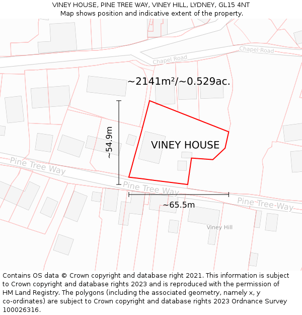 VINEY HOUSE, PINE TREE WAY, VINEY HILL, LYDNEY, GL15 4NT: Plot and title map