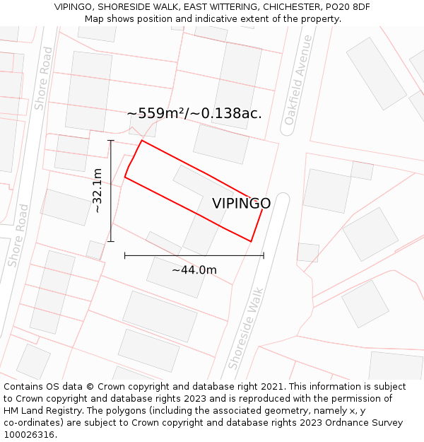 VIPINGO, SHORESIDE WALK, EAST WITTERING, CHICHESTER, PO20 8DF: Plot and title map