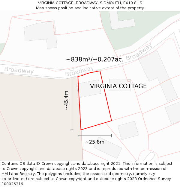 VIRGINIA COTTAGE, BROADWAY, SIDMOUTH, EX10 8HS: Plot and title map