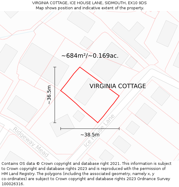VIRGINIA COTTAGE, ICE HOUSE LANE, SIDMOUTH, EX10 9DS: Plot and title map