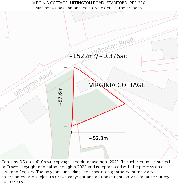 VIRGINIA COTTAGE, UFFINGTON ROAD, STAMFORD, PE9 2EX: Plot and title map