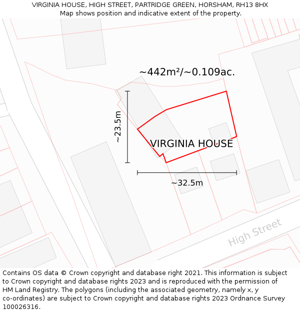 VIRGINIA HOUSE, HIGH STREET, PARTRIDGE GREEN, HORSHAM, RH13 8HX: Plot and title map