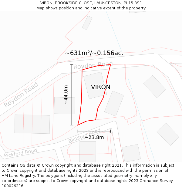 VIRON, BROOKSIDE CLOSE, LAUNCESTON, PL15 8SF: Plot and title map