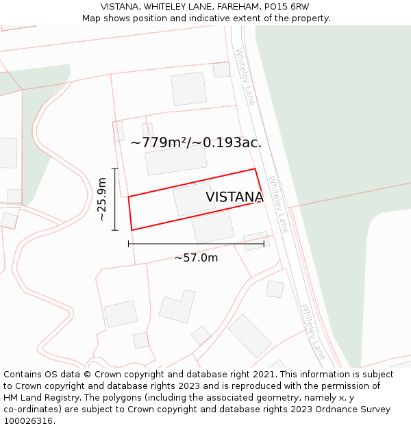 VISTANA, WHITELEY LANE, FAREHAM, PO15 6RW: Plot and title map