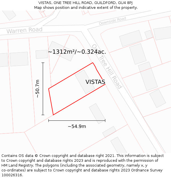 VISTAS, ONE TREE HILL ROAD, GUILDFORD, GU4 8PJ: Plot and title map