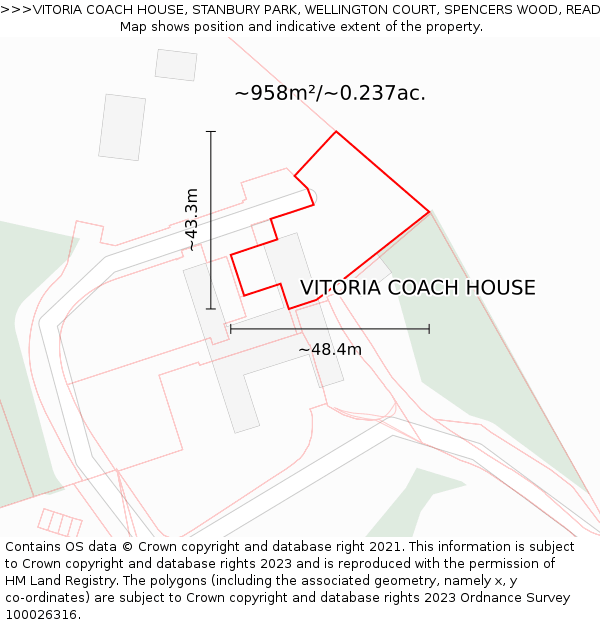 VITORIA COACH HOUSE, STANBURY PARK, WELLINGTON COURT, SPENCERS WOOD, READING, RG7 1BN: Plot and title map