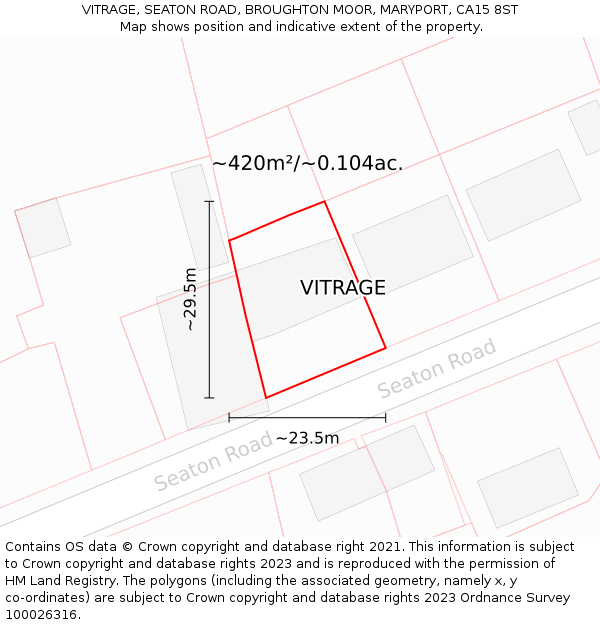 VITRAGE, SEATON ROAD, BROUGHTON MOOR, MARYPORT, CA15 8ST: Plot and title map