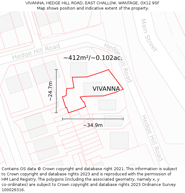 VIVANNA, HEDGE HILL ROAD, EAST CHALLOW, WANTAGE, OX12 9SF: Plot and title map