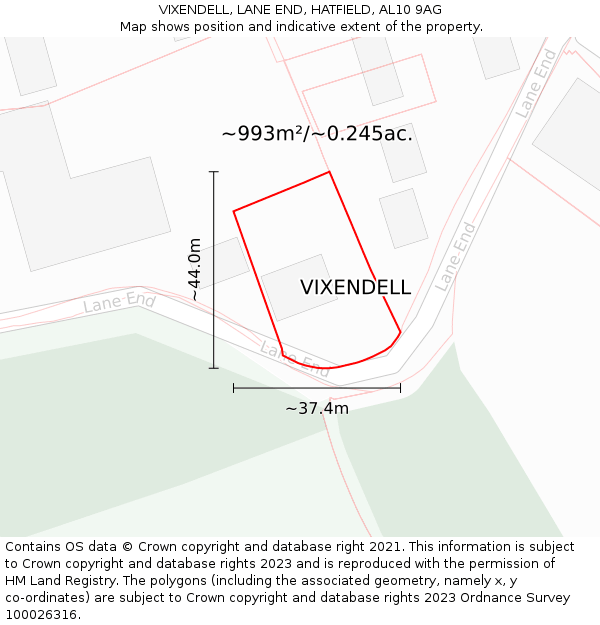 VIXENDELL, LANE END, HATFIELD, AL10 9AG: Plot and title map