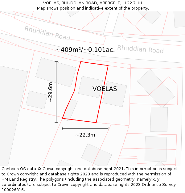 VOELAS, RHUDDLAN ROAD, ABERGELE, LL22 7HH: Plot and title map