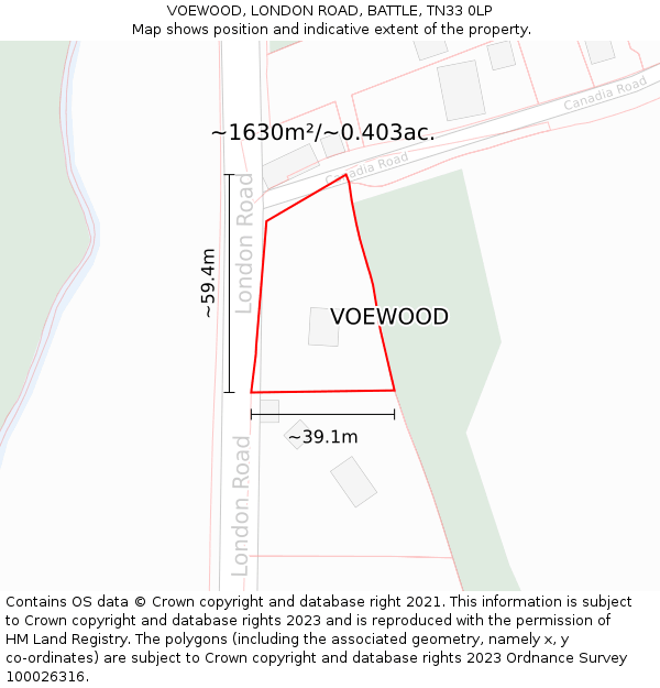 VOEWOOD, LONDON ROAD, BATTLE, TN33 0LP: Plot and title map