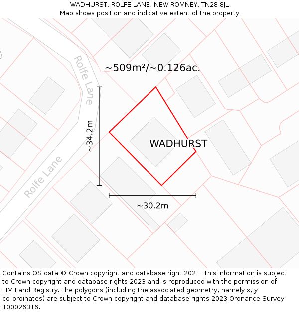 WADHURST, ROLFE LANE, NEW ROMNEY, TN28 8JL: Plot and title map