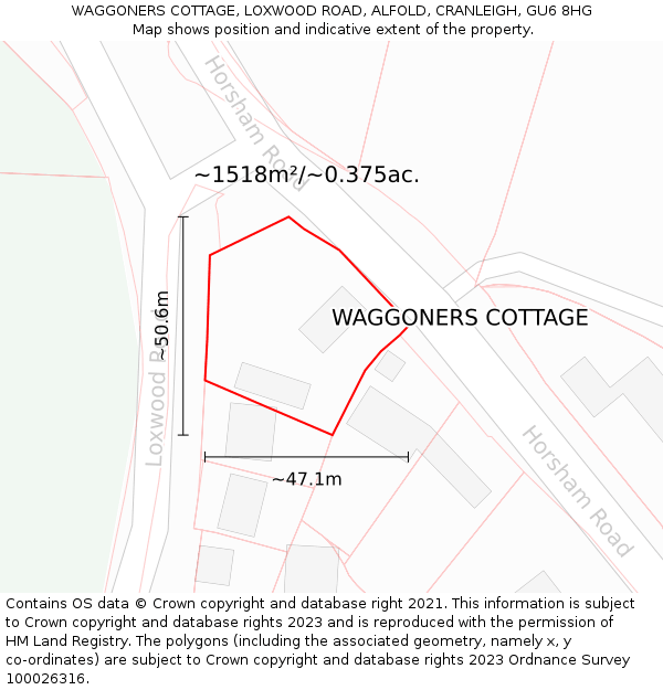 WAGGONERS COTTAGE, LOXWOOD ROAD, ALFOLD, CRANLEIGH, GU6 8HG: Plot and title map