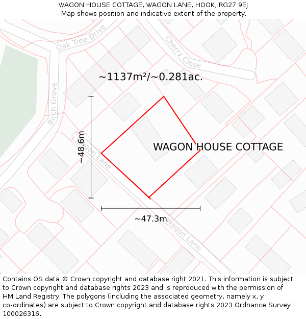 WAGON HOUSE COTTAGE, WAGON LANE, HOOK, RG27 9EJ: Plot and title map