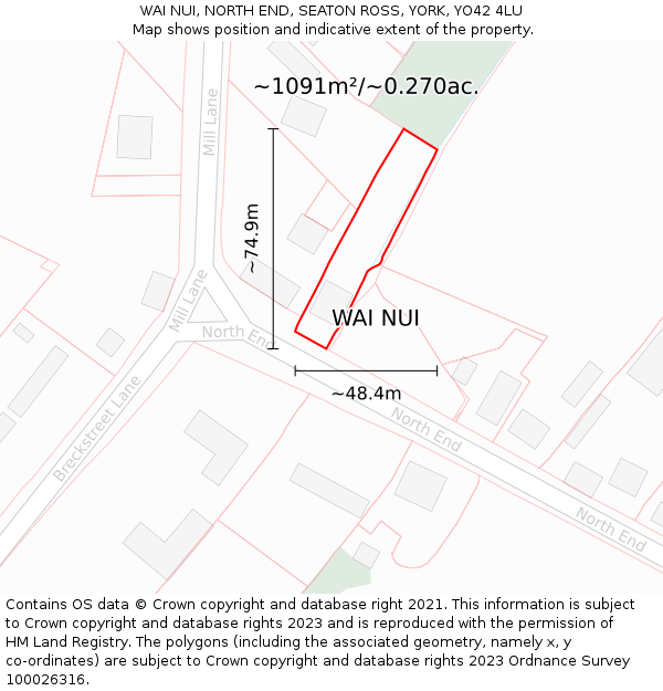 WAI NUI, NORTH END, SEATON ROSS, YORK, YO42 4LU: Plot and title map