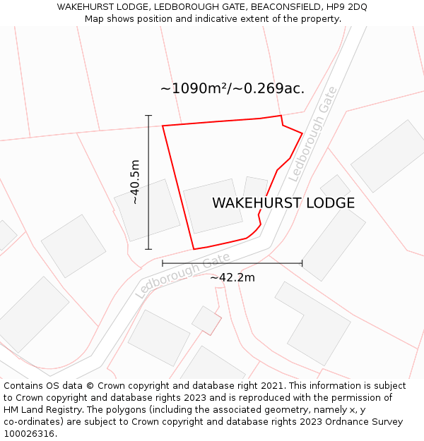 WAKEHURST LODGE, LEDBOROUGH GATE, BEACONSFIELD, HP9 2DQ: Plot and title map