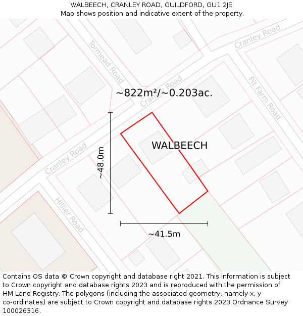 WALBEECH, CRANLEY ROAD, GUILDFORD, GU1 2JE: Plot and title map