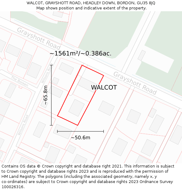 WALCOT, GRAYSHOTT ROAD, HEADLEY DOWN, BORDON, GU35 8JQ: Plot and title map