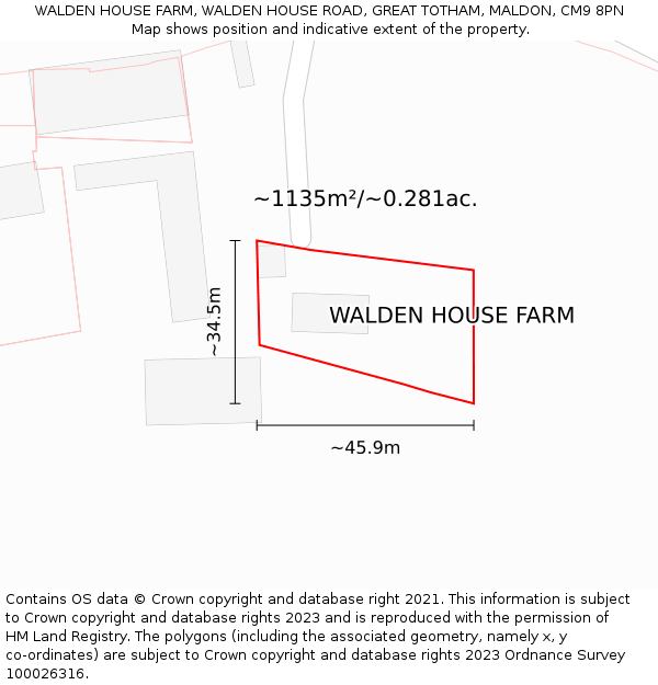 WALDEN HOUSE FARM, WALDEN HOUSE ROAD, GREAT TOTHAM, MALDON, CM9 8PN: Plot and title map