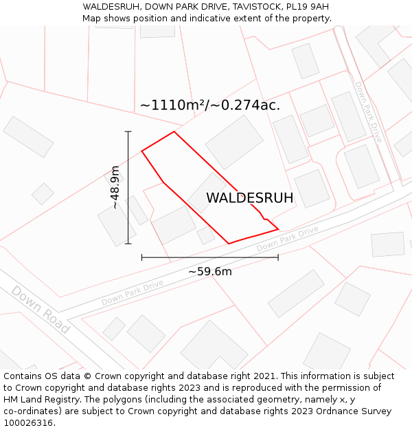 WALDESRUH, DOWN PARK DRIVE, TAVISTOCK, PL19 9AH: Plot and title map