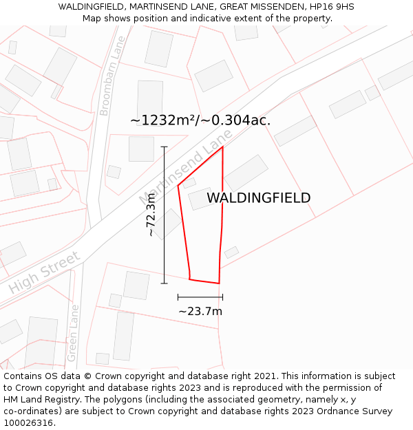 WALDINGFIELD, MARTINSEND LANE, GREAT MISSENDEN, HP16 9HS: Plot and title map