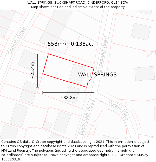 WALL SPRINGS, BUCKSHAFT ROAD, CINDERFORD, GL14 3DW: Plot and title map