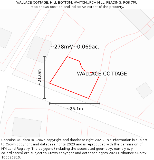 WALLACE COTTAGE, HILL BOTTOM, WHITCHURCH HILL, READING, RG8 7PU: Plot and title map