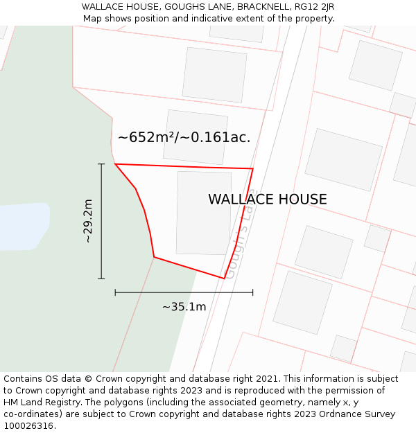 WALLACE HOUSE, GOUGHS LANE, BRACKNELL, RG12 2JR: Plot and title map