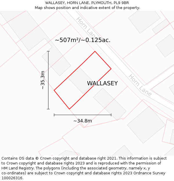 WALLASEY, HORN LANE, PLYMOUTH, PL9 9BR: Plot and title map