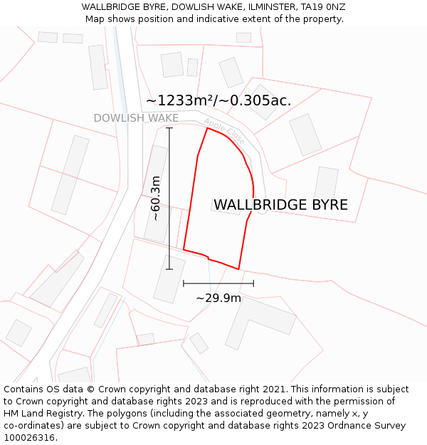 WALLBRIDGE BYRE, DOWLISH WAKE, ILMINSTER, TA19 0NZ: Plot and title map