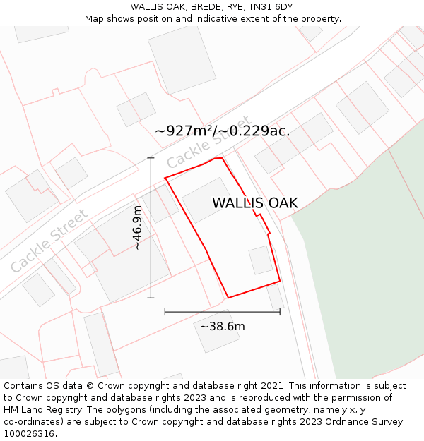 WALLIS OAK, BREDE, RYE, TN31 6DY: Plot and title map