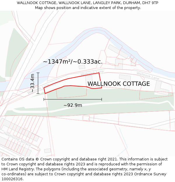 WALLNOOK COTTAGE, WALLNOOK LANE, LANGLEY PARK, DURHAM, DH7 9TP: Plot and title map