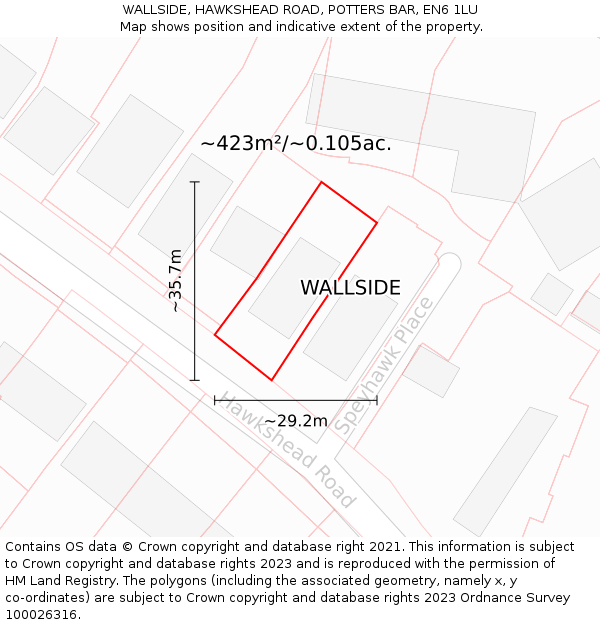 WALLSIDE, HAWKSHEAD ROAD, POTTERS BAR, EN6 1LU: Plot and title map