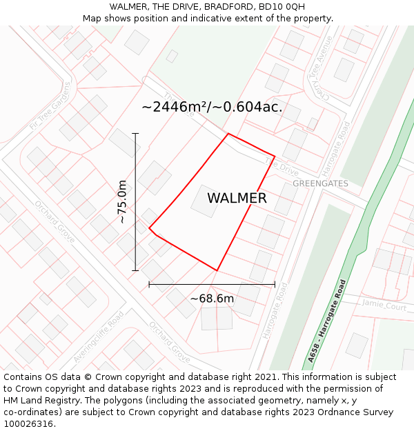 WALMER, THE DRIVE, BRADFORD, BD10 0QH: Plot and title map