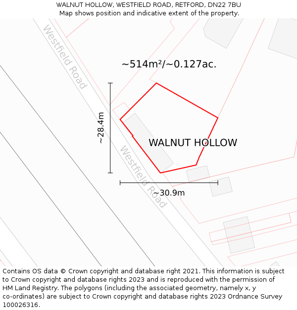 WALNUT HOLLOW, WESTFIELD ROAD, RETFORD, DN22 7BU: Plot and title map