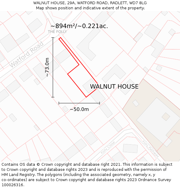 WALNUT HOUSE, 29A, WATFORD ROAD, RADLETT, WD7 8LG: Plot and title map