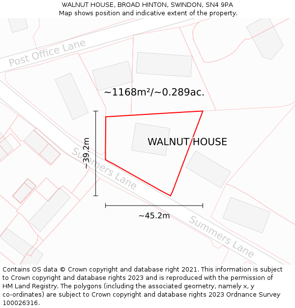 WALNUT HOUSE, BROAD HINTON, SWINDON, SN4 9PA: Plot and title map