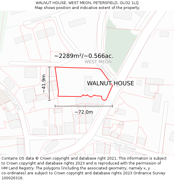 WALNUT HOUSE, WEST MEON, PETERSFIELD, GU32 1LQ: Plot and title map